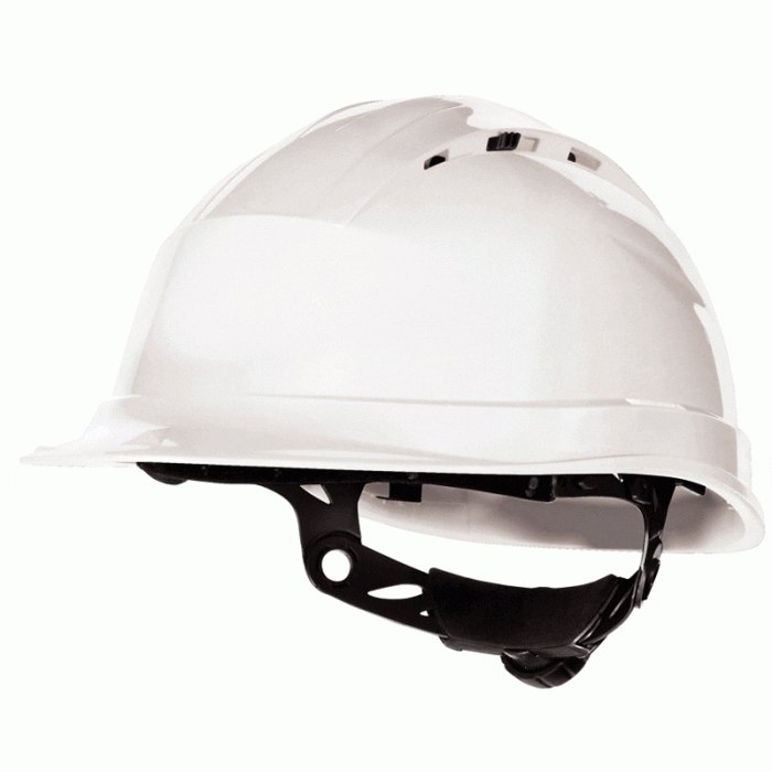 קסדת בטיחות מקצועית לעבודה בבנייה ומפעלים כולל מנגנון רצ’ט ו 6 נק’ אחיזה – לבן  DELTA PLUS